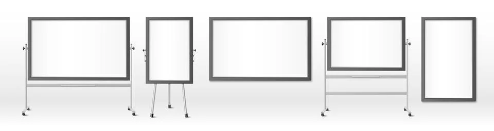 Different office whiteboards set on background Stock Illustration