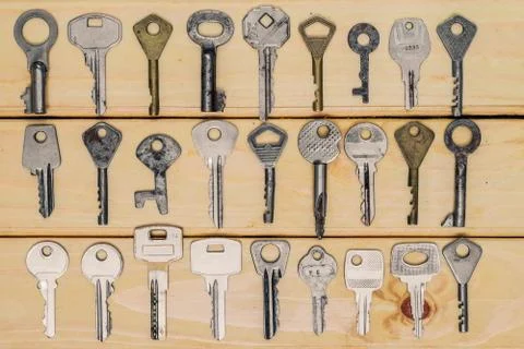 Different old keys, top view Stock Photos