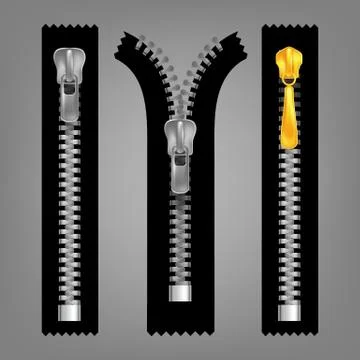 Different Open And Closed Zippers Cloth Set Vector Illustrazione stock