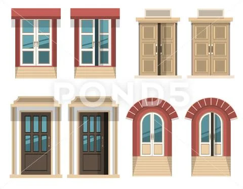 Different opened and closed doors Stock Illustration