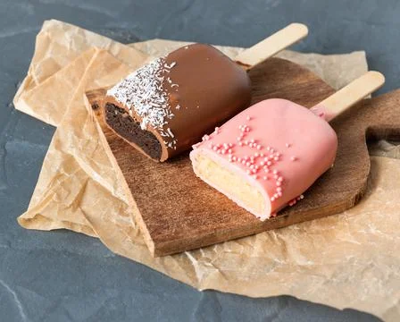 Different options for cake pops in the form of ice cream Stock Photos