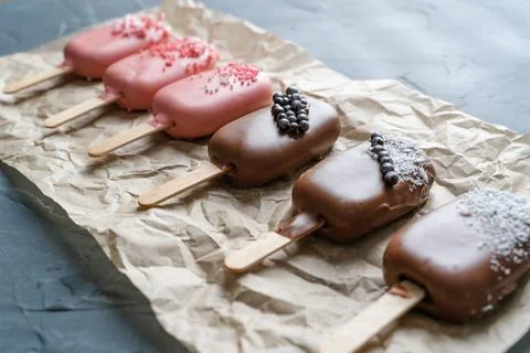 Different options for cake pops in the form of ice cream Stock Photos