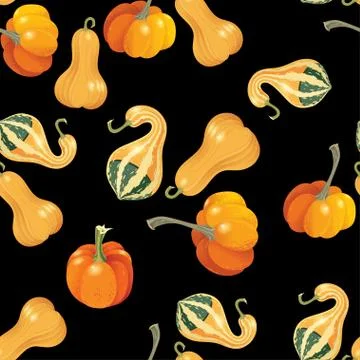 Different orange pumpkins seamless pattern. Vector Stock Illustration