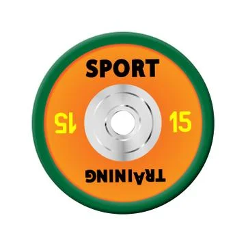 Different orange weight plates numbered weights. 15 Illustration vector Stock Illustration