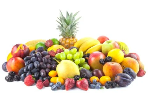 Different  organic fruits isolated on white background Stock Photos