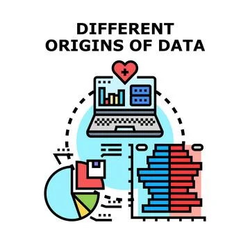 Different origins of data conceptualizing information science Stock Illustration
