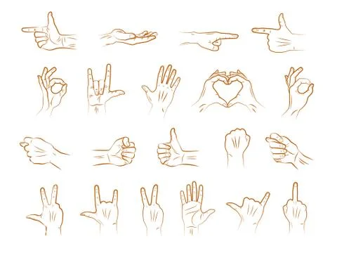 Different outline hands gestures Stock Illustration
