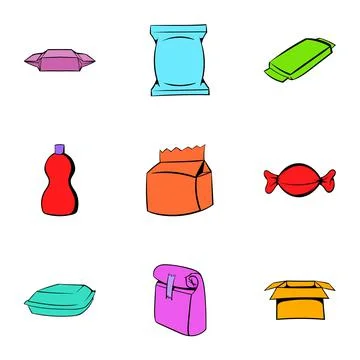 Different package icons set, cartoon style Stockillustratie