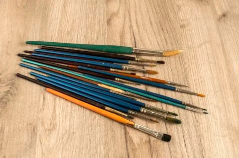Different paint brushes closeup Stock Photos