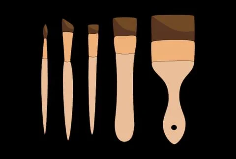 Different paint brushes isolated on black background. Art tools set vector Stock Illustration