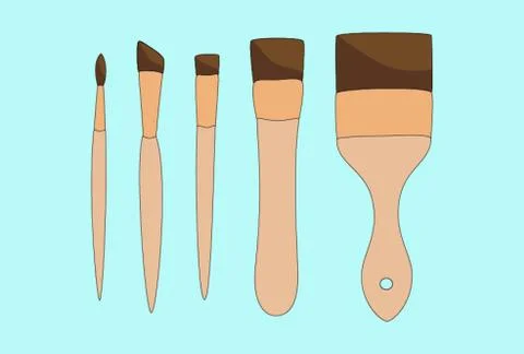 Different paint brushes isolated on blue background. Art tools set vector Stock Illustration