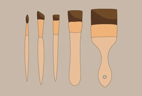 Different paint brushes isolated on brown background. Art tools set vector Stock Illustration