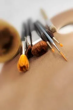 Different Paint Brushes on Palette 写真素材
