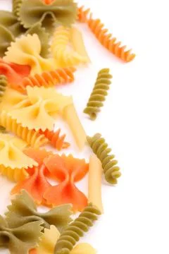 A different pasta in three colors close-up. Stock Photos