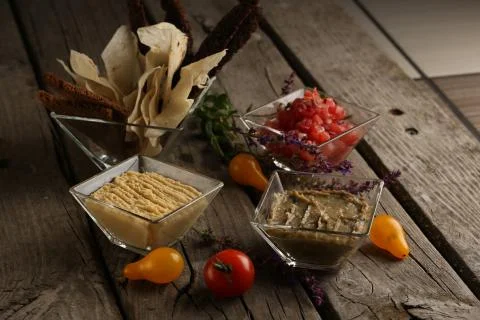 Different paste on the wooden board Stock Photos