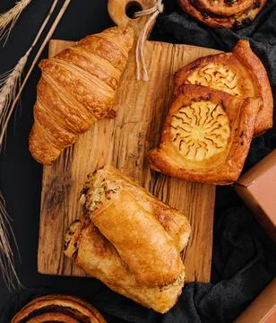 Different pastries with boxes for delivery Stock Photos