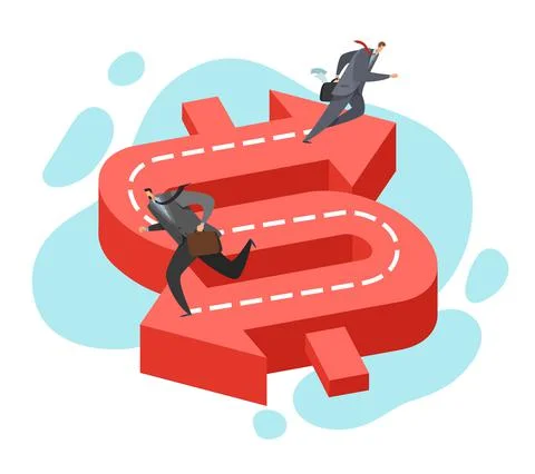 Different path of the same goal. Two businessman running to success opposite Stock Illustration