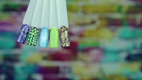 Different patterns nails templates autofocus Stock Footage 79132524