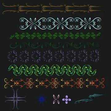 Different patterns of the ribbon in a vegetable format. Repeating squiggles with Stock Illustration