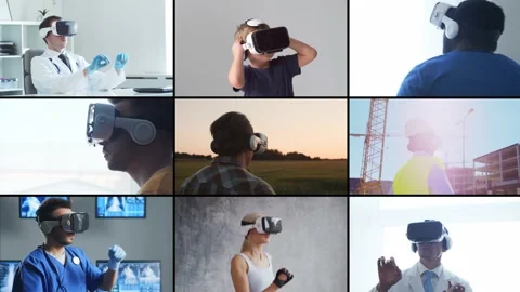 Different people are using modern virtual and augmented reality technologies for Stock Footage 233277714