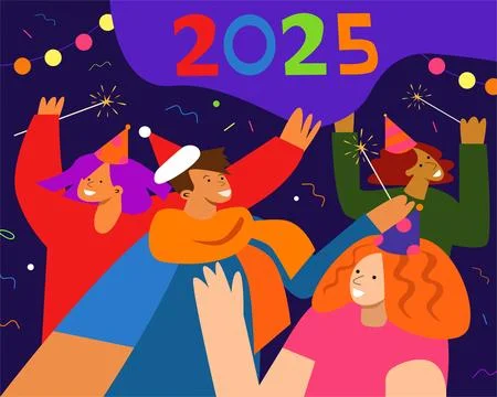 Different people having fun at a New Year's party Stock Illustration