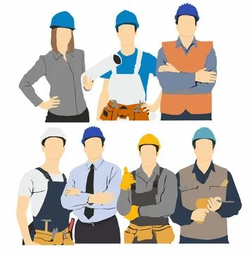 Different people occupation construction worker plumber mechanic engineer set Stock Illustration