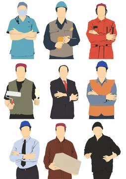 Different people occupation half length Stock Illustration