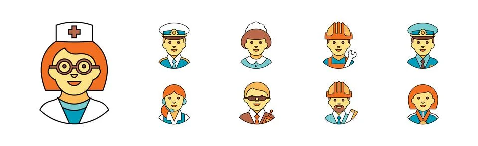 Different People Profession Icon with Avatar Picture Vector Set Stock Illustration