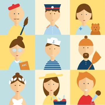 Different people professions characters set Illustrazione stock