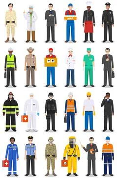 Different people professions occupation characters man set in flat style Illustrazione stock