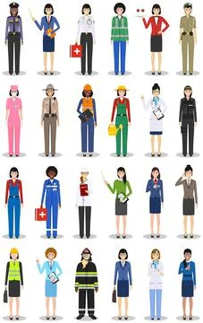 Different people professions occupation characters woman set in flat style Stock Illustration