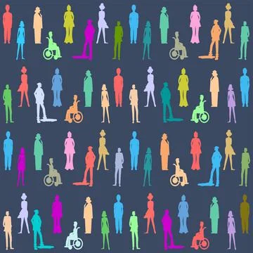 Different people in silhouette. Seamless pattern Stock Illustration