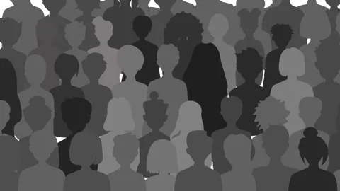 Different People Silhouettes Standing Together on white background. Cartoon.. Stock Footage 305697455