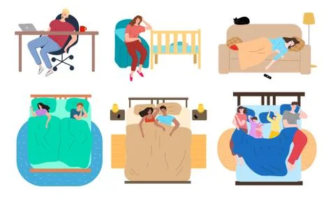 Different people sleeping in various poses at home or during work イラスト素材
