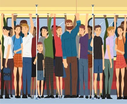 Different People Standing Inside Crowded Subway, Passengers Using Modern City Illustrazione stock