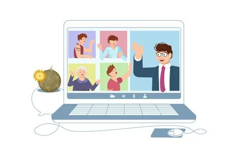 Different People taking part in video conference Stock Illustration