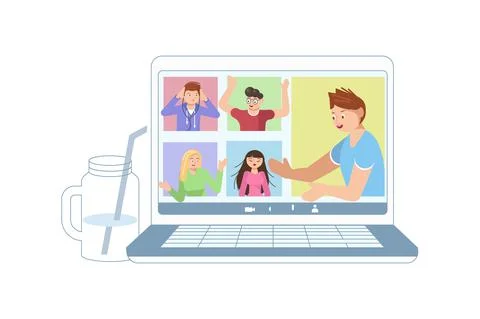 Different People taking part in video conference Stock Illustration