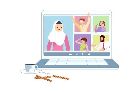 Different People taking part in video conference Stock Illustration