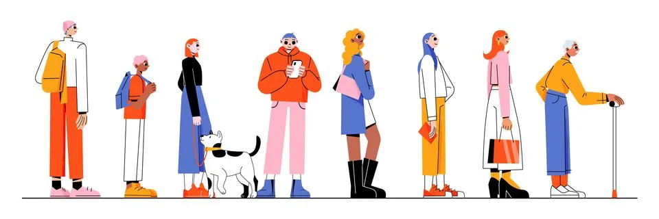 Different people waiting in long queue イラスト素材