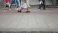 Different people walking on city pavement tiles, crowd feet walk HD Footage