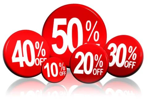 Different percentages in red circles Stock Illustration