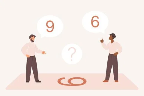 Different Perceptions Number Six Nine Metaphor Stock Illustration