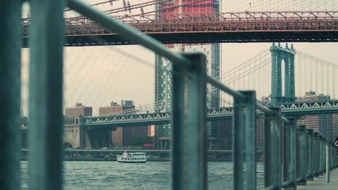 Different perspective on Brooklyn Bridge and Manhattan Bridge Stock Footage 79850419
