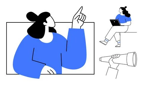 Different Perspectives on Learning Woman Presenting, Person Using Laptop, H.. Stock Illustration
