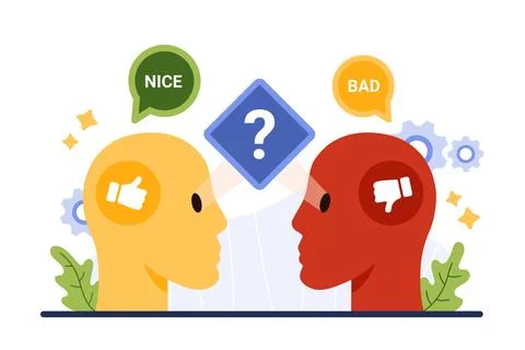 Different perspectives, two points of view on same problem from human heads Stock Illustration