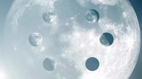 Different phases of the moon against the backdrop of a huge changing moon. Stock Footage 136361069