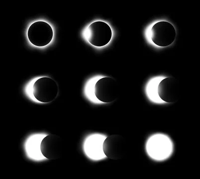 Different phases of solar and lunar eclipse . Vector . Ilustração Stock