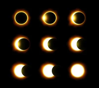 Different phases of solar and lunar eclipse . Vector . Stock Illustration