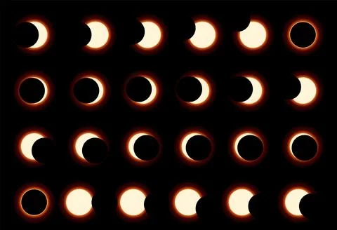 Different phases of solar and lunar eclipse . Vector . Stock Illustration