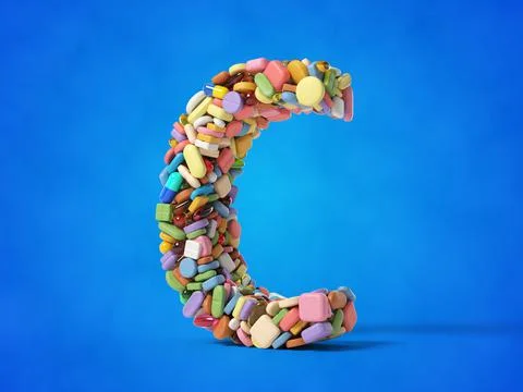 Different pills stack in shape of letter C. suitable for medicine, healthcare Stock Illustration